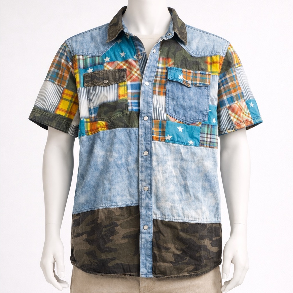 Men's Patchwork Casual Button-Down Shirt - image 7